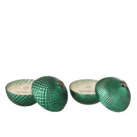 J Line Bougie Parfumée Boule De Noël Verre Vert Large L18xB18xH19 cm Jline 55221 by Jolipa 55221 Assortiment de 2 pcs.
