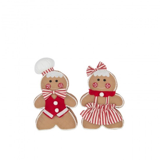 J Line Pain D'Épice Garçon Fille Polyester Camel Rouge Noël Large L24xB12xH39 cm Jline 55289 by Jolipa 55289 Assortiment de 2 .