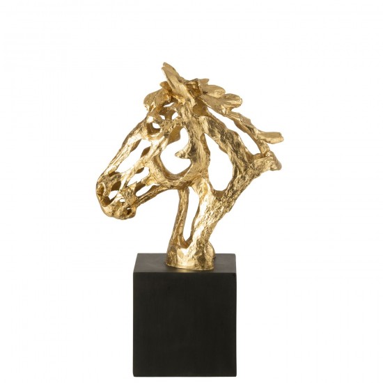 J-Line J Line cheval chevaux statuettes Jolipa Cheval Sur Base Polyrésine Doré Noir Large.