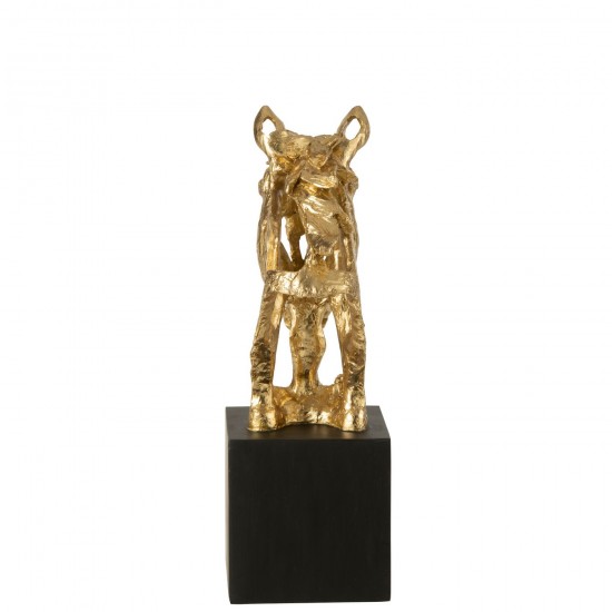 Jolipa Cheval Sur Base Polyrésine Doré Noir Large.