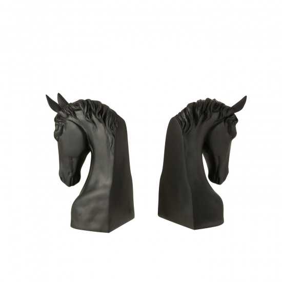 J-Line J Line animal animaux statuettes Jolipa Set De 2 Serre Livres Cheval Polyrésine Noir.