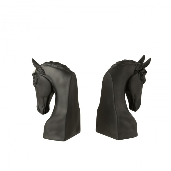 Jolipa Set De 2 Serre Livres Cheval Polyrésine Noir.