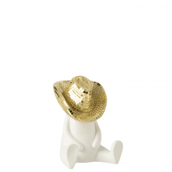 J Line Cowboy Mosaïque Polyrésine Blanc Doré L14xB14xH19 cm Jline 55329 by Jolipa 55329.