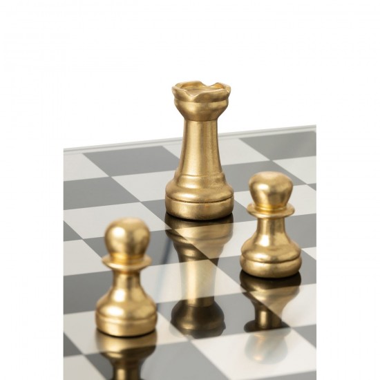 J-Line J Line echiquiers en bois Jolipa Echiquier Plateau Polyrésine Doré Noir.