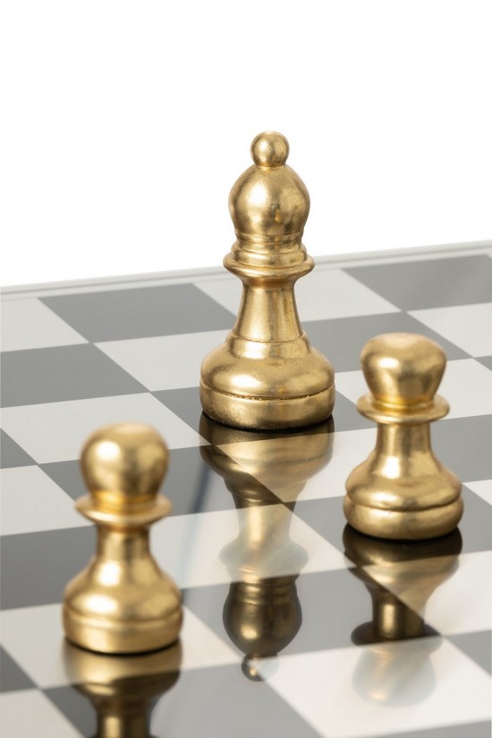 J Line Echiquier Plateau Polyrésine Doré Blanc L61xB61xH14 cm Jline 55334 by Jolipa 55334.