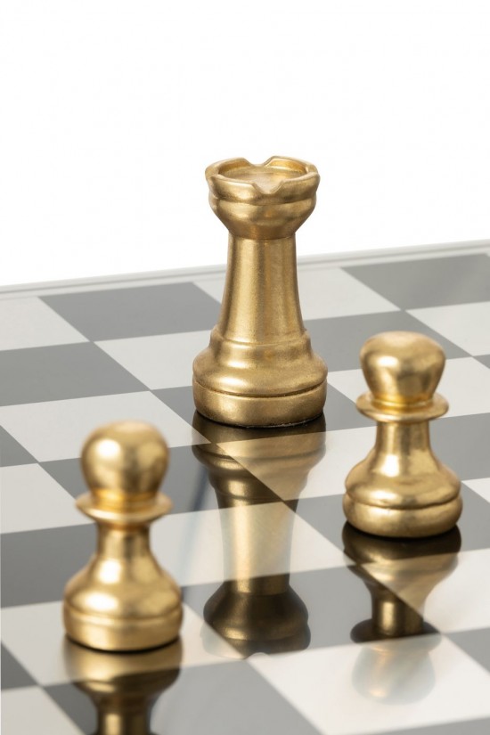 J-Line J Line echiquiers en bois Jolipa Echiquier Plateau Polyrésine Doré Blanc.