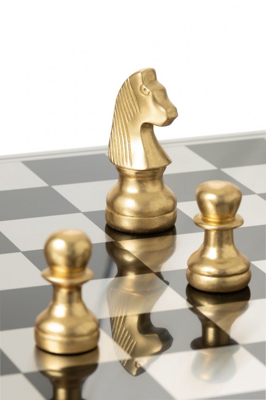 Jolipa Echiquier Plateau Polyrésine Doré Blanc.