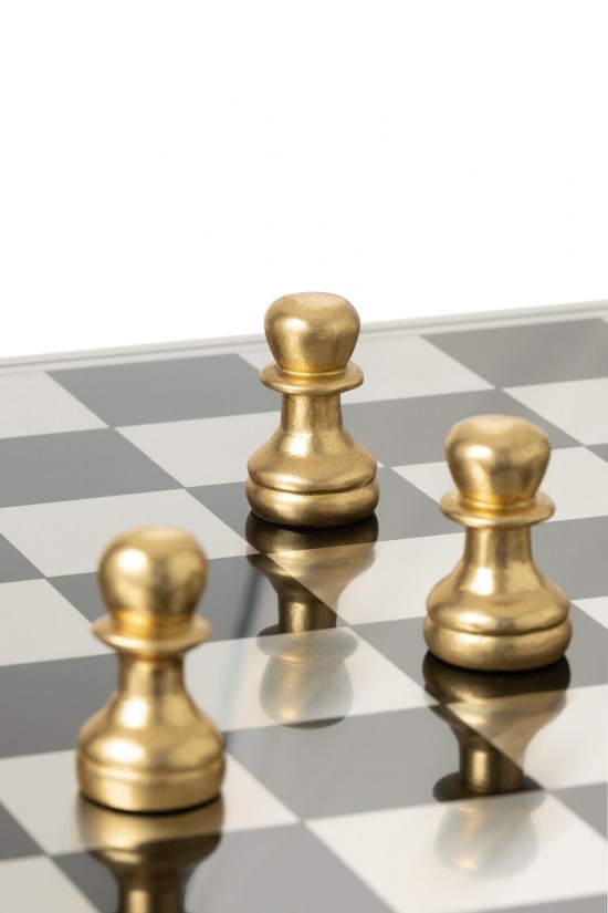 J-Line J Line echiquiers en bois Echiquier Plateau Polyrésine Doré Blanc.