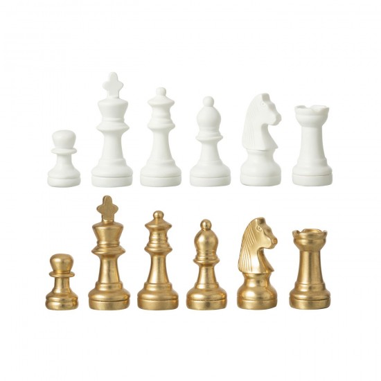 Jolipa Echiquier Plateau Polyrésine Doré Blanc.