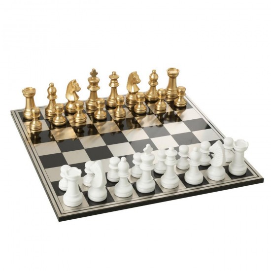 J Line Echiquier Plateau Polyrésine Doré Blanc L61xB61xH14 cm Jline 55334 by Jolipa 55334.