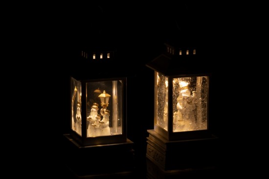 J-Line J Line neiges Jolipa Boule De Neige Lanterne Bonhomme De Neige Plastique Blanc Assortiment De 2.