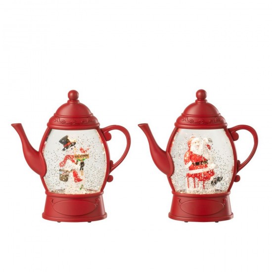 J Line Suspension Boule À Neige Théière Plastique Rouge Noël L15xB5xH16 cm Jline 55364 by Jolipa 55364 Assortiment de 2 pcs.