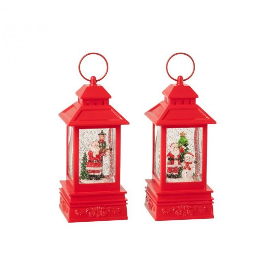 J Line Boule De Neige Lanterne Père Noël Plastique Rouge Noël L11xB11xH25 cm Jline 55367 by Jolipa 55367 Assortiment de 2 pcs.