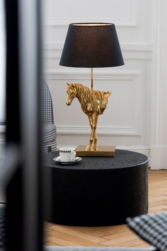 Jolipa Lampe Cheval Face Polyrésine Doré Noir.