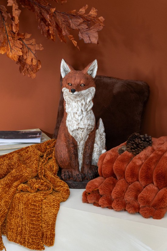 Jolipa Renard Sur Base Assis Polyrésine Rouille Blanc.