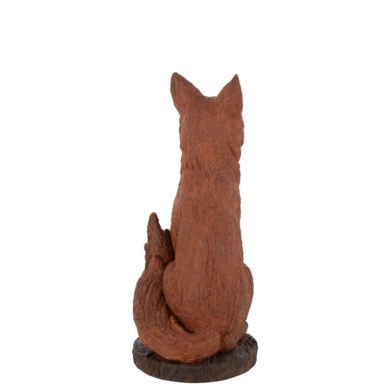 J-Line J Line renards assis Jolipa Renard Sur Base Assis Polyrésine Rouille Blanc.