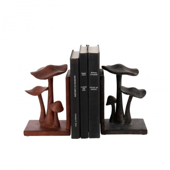 J-Line J Line serres livres Jolipa Set De 2 Serre Livres Champignon Polyrésine Rouille Noir.