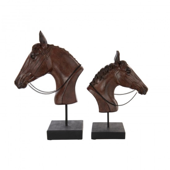 J-Line J Line cheval chevaux statuettes Jolipa Cheval Tête Sur Pied Polyrésine Marron Foncé Large.