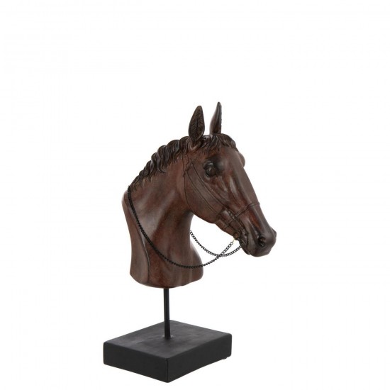 J Line Cheval Tête Sur Pied Polyrésine Marron Foncé Large L24xB14xH36 cm Jline 55412 by Jolipa 55412.