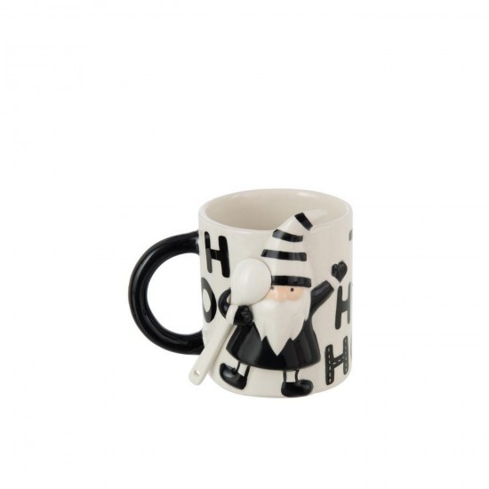 J Line Mug Cuillère Père Noël Dolomite Blanc Noir L14xB11xH12 cm Jline 55506 by Jolipa 55506.