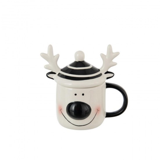 J Line Mug Couvercle Renne Dolomite Blanc Noir L16xB11xH15 cm Jline 55508 by Jolipa 55508.