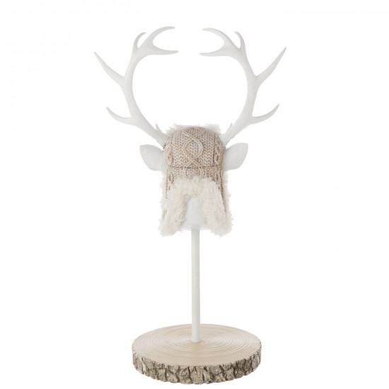 J-Line J Line cerfs statuettes Jolipa Cerf Sur Base Fourrure Poudre De Chaux Écru Blanc.