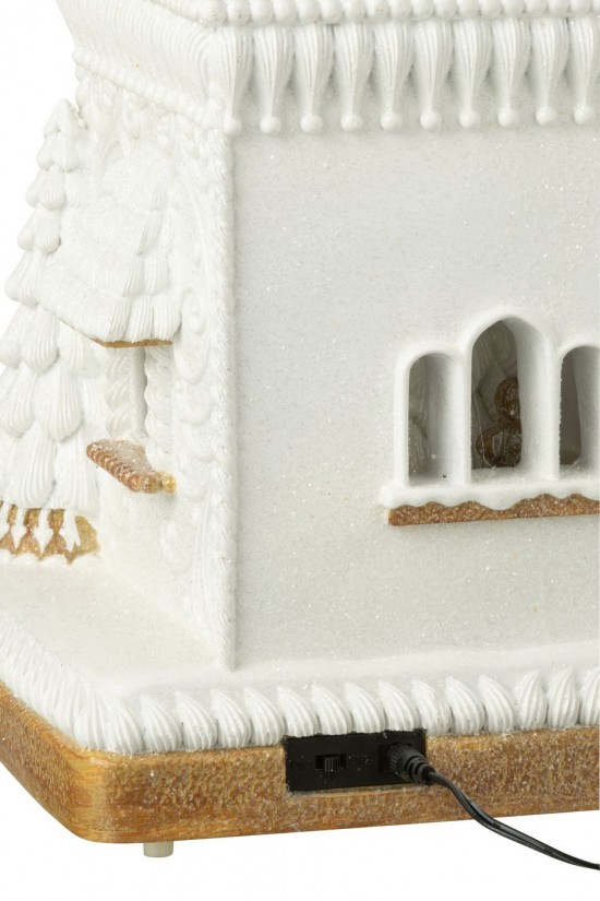 Jolipa Pain D Épice Led Maison Père Noël Poudre De Chaux Beige Blanc.