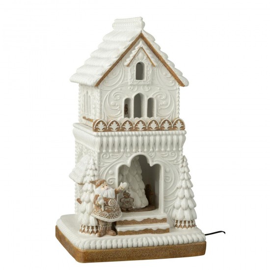 J Line Pain D'Épice Led Maison Père Noël Poudre De Chaux Beige Blanc L26xB23xH47 cm Jline 55559 by Jolipa 55559.
