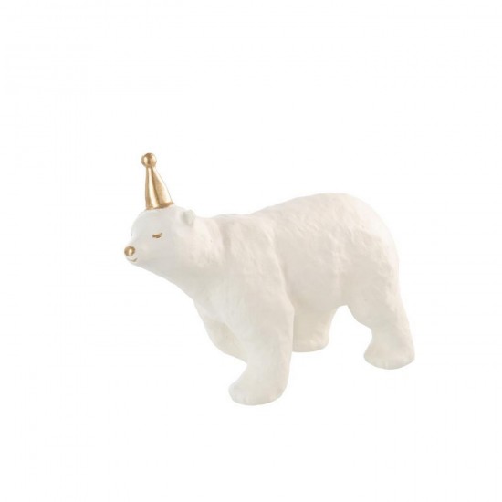 J Line Ours Polaire Chapeau De Fête Promenade Poudre De Chaux Blanc Doré L25xB14xH23 cm Jline 55610 by Jolipa 55610.