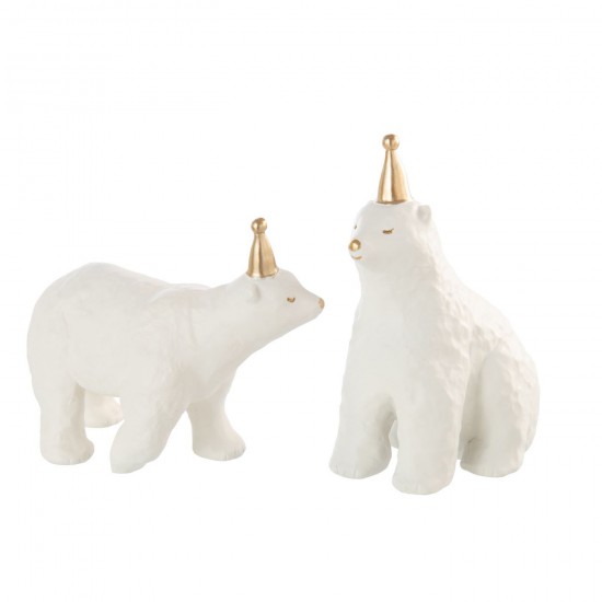 J-Line J Line ours polaires blancs Jolipa Ours Polaire Chapeau De Fête Poudre De Chaux Blanc Doré.