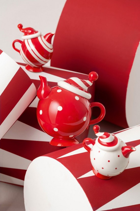 Jolipa Théière Chapeau De Noël Dolomite Rouge Noël Blanc.