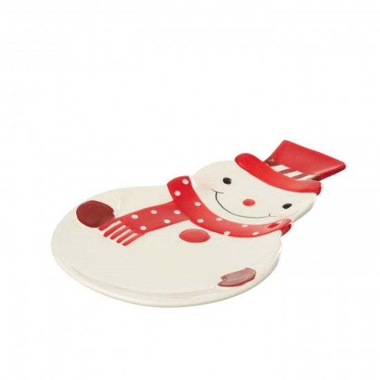 J Line Assiette Bonhomme De Neige Dolomite Rouge Noël Blanc L18xB27xH3 cm Jline 55687 by Jolipa 55687.