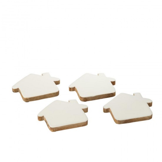 J Line Set De 4 Sous Verre Maison Bois De Manguier Blanc Naturel L10xB10xH5 cm Jline 55700 by Jolipa 55700.