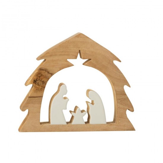 J Line Crèche Dans Arbre Bois De Manguier Blanc Naturel Large L32xB4xH38 cm Jline 55711 by Jolipa 55711.