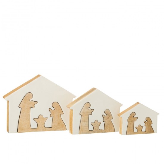 J-Line J Line crèches de Noël Jolipa Crèche Dans Maison Bois De Manguier Blanc Naturel Large.