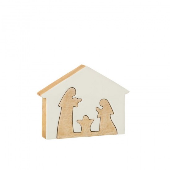 J Line Crèche Dans Maison Bois De Manguier Blanc Naturel Large L18xB4xH22 cm Jline 55714 by Jolipa 55714.