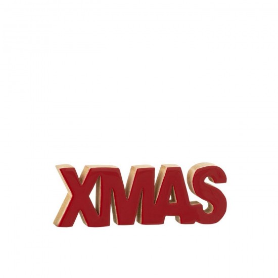 J Line Xmas Brillant Bois De Manguier Rouge Noël Naturel L8xB3xH22 cm Jline 55725 by Jolipa 55725.