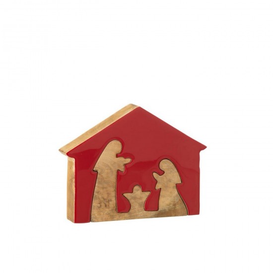 J Line Crèche Dans Maison Bois De Manguier Rouge Noël Naturel Large L18xB4xH22 cm Jline 55728 by Jolipa 55728.