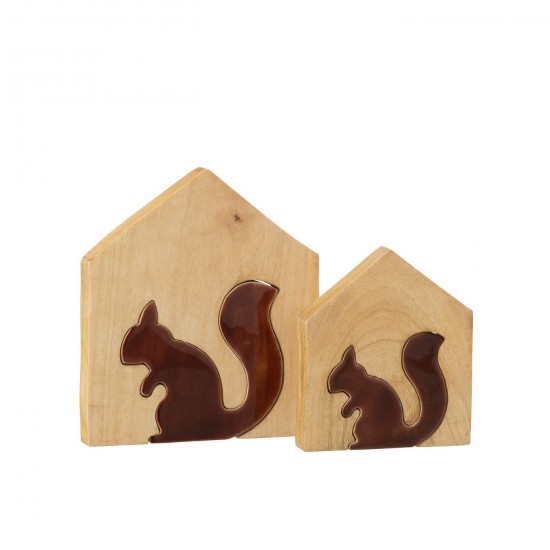 J-Line J Line hivers Jolipa Écureuil Dans Maison Bois De Manguier Naturel Marron Large.