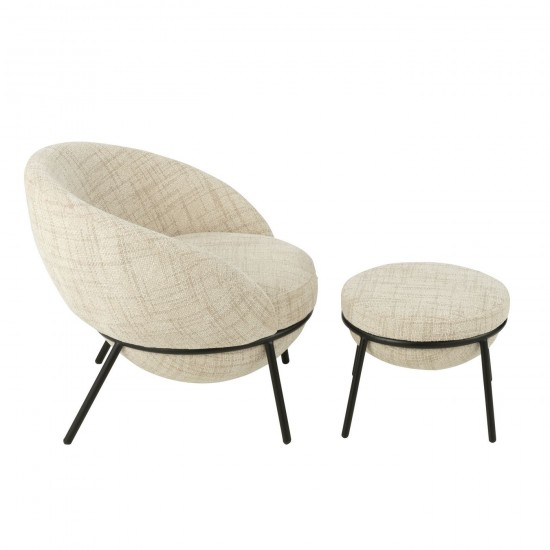 J-Line J Line fauteuils Jolipa Chaise Longue Repose Pied Fer Beige Noir.