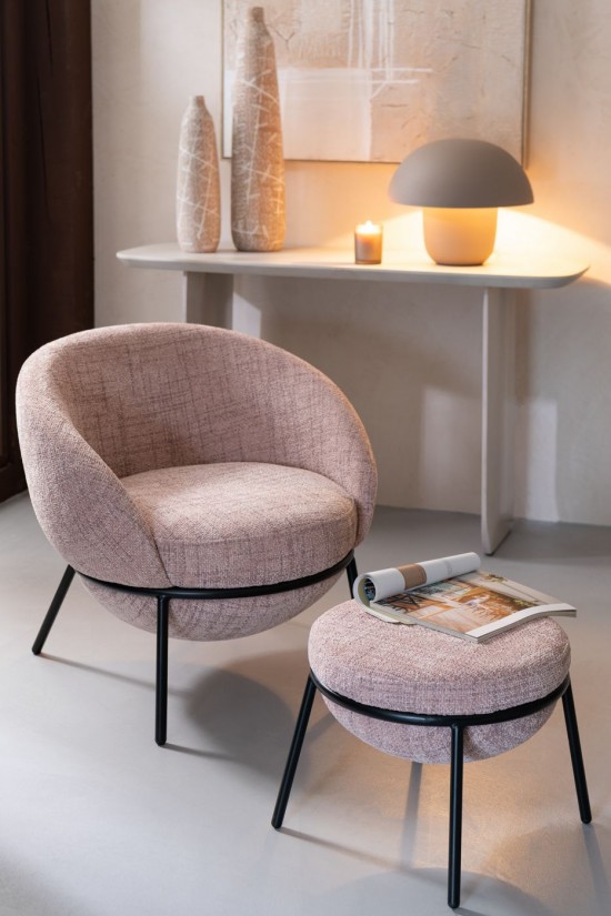 Jolipa Poltrona Lounge + Poggiapiedi Ferro Rosa Chiaro/Nero.