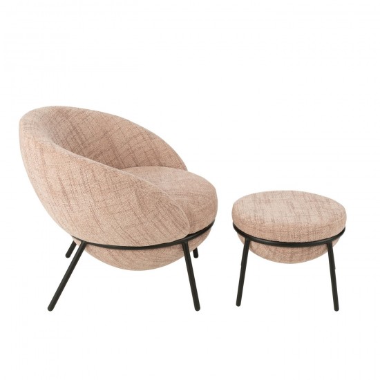 J-Line J Line fauteuils Jolipa Chaise Longue Repose Pied Fer Rose Clair Noir.