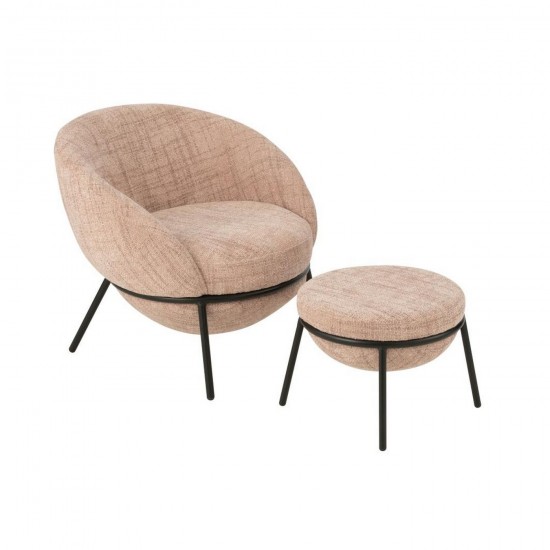 J Line Chaise Longue Repose Pied Fer Rose Clair Noir L72xB75xH70 cm Jline 55778 by Jolipa 55778.