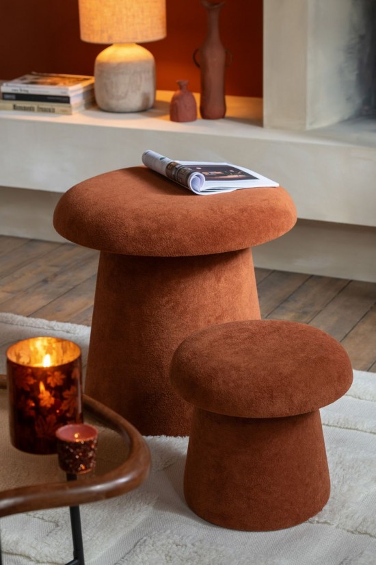 J-Line J Line poufs Set De 2 Tabouret Champignon Mdf Terracotta.