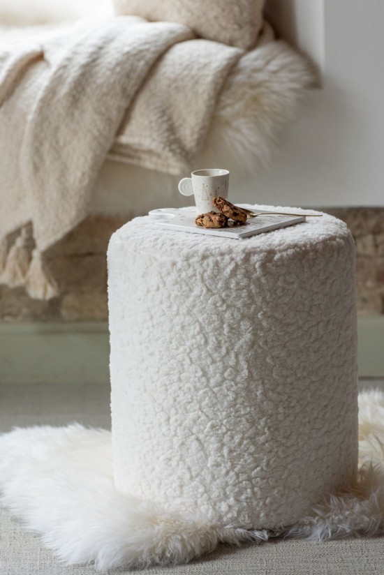 Jolipa Tabouret Fourrure Mdf Blanc.