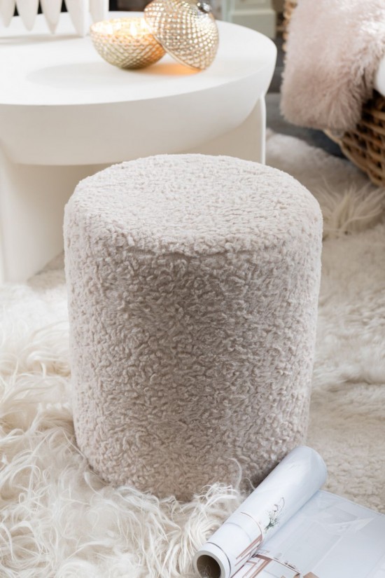 Jolipa Tabouret Fourrure Mdf Écru.