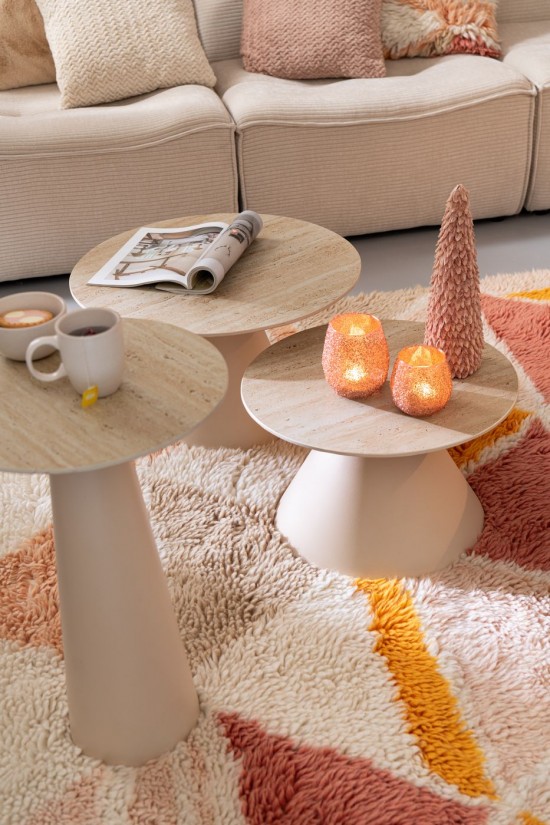 J-Line J Line tables de salon basse Set De 2 Table D Appoint Cône Fer Écru Beige.