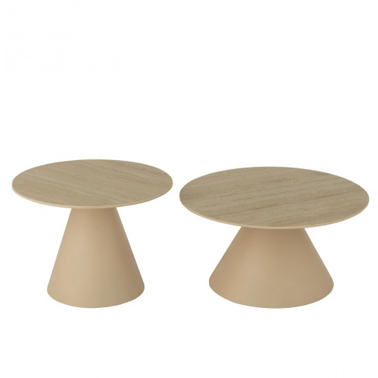 Jolipa Set De 2 Table D Appoint Cône Fer Écru Beige.