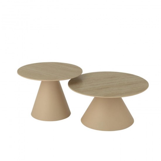 J Line Set De 2 Table D'Appoint Cône Fer Écru Beige L60xB60xH32 cm Jline 55844 by Jolipa 55844.