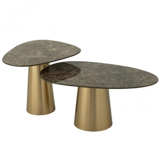J Line Set De 2 Table D'Appoint Marble Effect Fer Bronze Taupe L74xB45xH35 cm Jline 55847 by Jolipa 55847.